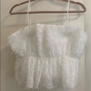 Zara white fuzzy tank